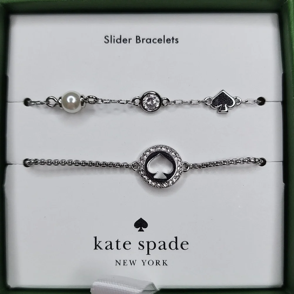 Kate Spade Spot The Spade Box Set of 2 Slider Bracelets Silver / Clear - Picture 11 of 16